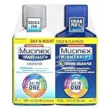 Mucinex Fast-Max Cold and Flu & Nightshift Severe Cold and Flu Medicine for Adults, Over-the-Counter Medication Combo Pack for Sore Throat Relief, Decongestant, Cough & Cold Medicines, 2 x 6 Fl Oz