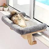 Zakkart Cat Perch for Window Sill with Bolster - Orthopedic Hammock Design with Premium Hardwood & Robust Metal Frame - Cat Window Seat for Large Cats and Kittens - Natural Color Wood with Gray Bed