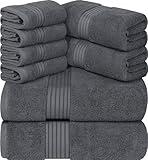 Utopia Towels 8-Piece Premium Towel Set, 2 Bath Towels, 2 Hand Towels, and 4 Wash Cloths, 100% Ring Spun Cotton Highly Absorbent Towels for Bathroom, Sports, and Hotel (Grey)