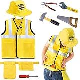 iPlay, iLearn Kids Construction Costumes, Toddler Worker Dress Up Clothes, Boys Pretend Builder Career Outfit, Halloween Role Play Toys, Tool Belt Vest Hat, Party Birthday Gift 3 4 5 6 Years Old Child