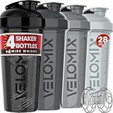 VELOMIX -4 PACK- 28 oz Protein Shaker Bottle for Protein Mixes - 4x Wire Whisk | Leak Proof Shaker Cups for Protein Shakes | Protein Shaker Bottle Pack | Protein Shake Cup