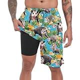 S SOIBOOGS Mens Swim Trunks with Compression Liner, Funny Opossum Mens Bathing Suit Men Swimming Trunks 9 Inch Inseam Men's Board Shorts Swimwear, 4 Way Stretch Beach Shorts Quick Dry Swimsuits, XL