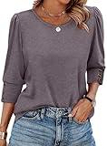 Shirts for Women Dressy Casual 3/4 Sleeve Ladies Tops and Blouses Spring Break Essentials Plus Size Summer Vacation Outfits Taupe L