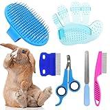 Rabbit Grooming Kit, Bunny Brush with Nail Clippers, Puppy Nail Trimmers with Pet Combs for Hamster Guinea Pig Ferret(6 Pack)