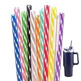 Dakoufish 12 Inch 10 Color Replacement Reusable Drinking Straw for Stanley 40 oz 30 oz 24 oz Tumbler,Dishwasher Safe Plastic Straws for Stanley Cup Accessories,Set of 10 with Cleaning Brush