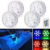 Shangyuan Boat Lights Wireless, Battery Powered Operated Marine Led Interior Light for Boat Deck Courtesy Light, for Fishing Pontoon Sailboat Kayak, Remote Control Multi Color Changing, RGB, 4PCS