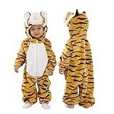 TONWHAR Kids' And Toddlers' Infant Tiger Dinosaur Animal Fancy Dress Costume Outfit Hooded Romper Jumpsuit (3-6 Months/Height:24"-26",Tiger)