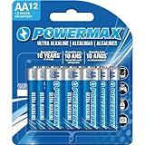 Powermax 12-Count Double AA Batteries, Ultra Long Lasting Alkaline Battery Blister Pack, 10-Year Shelf Life