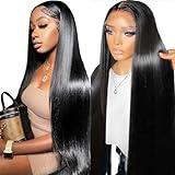 COUGARBEAUTY 24 Inch Lace Front Wig Human Hair Straight HD Lace Frontal Wig Human Hair 13x6 220 Density Glueless Wigs Human Hair Pre Plucked with Baby Hair for Women Natural Black Human Hair Wig