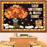Kepeel Fall Reading Bulletin Board Set Autumn Thanksgiving Fall Tree Bulletin Board Classroom Decoration Fall Maple Leaves Tree Book Cutouts Home Window Wall Party Decor for Teacher(Leaf Through A Good Book)