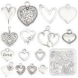 SUNNYCLUE 1 Box 90Pcs 15 Style Love Charms Love Charm Bulk Tibet Style Alloy Heart Charm Puffy Heart Charm Hollow Cupid Charm for jewellery Making Charms DIY Bracelet Earring Valentines Day Gift Craft