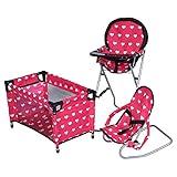 The New York Doll Collection Dolls Mega Play Set with Dolls High Chair, 3-1 Doll Bouncer and Pack N Play Pink for 18-inch Dolls