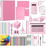 Watersay 1 Set Middle High School Supply Kit for Student Girl Back to School Supplies Bundle Kit Essential Stationery Stuff Set Include Calculator Notebooks Compass Folder Pen Stapler and More (Pink)