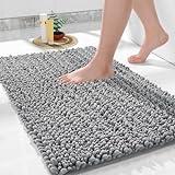 Yimobra Bathroom Rug Mat 24 x 17, Extra Soft Non Slip Absorbent Water Bath Rug, Quick Dry Machine Washable Chenille Shaggy Shower Mat, Bath Mat for Bathroom Floor, Home Decor Accessories, Grey