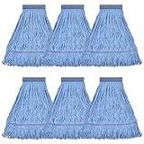 Matthew Cleaning Heavy Duty Mop Head Commercial Replacement for General and Floor Cleaning , Wet Industrial Blue Cotton Looped End String Head Refill (Pack of 6) Blue