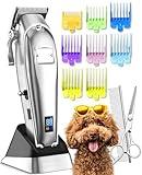 oneisall Dog Grooming Clippers for Thick Heavy Coats,Low Noise Cordless Dog Grooming Kit with Metal Blades, All Stainless Steel, 2 Speeds