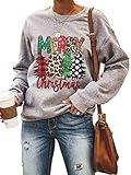 RETSUGO Merry Christmas Sweatshirts Women Christmas Tree Print Pullover Vocation Graphic Tunic Tops Xmas Outfits M