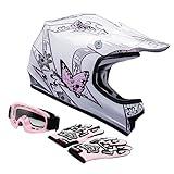 TCT-MOTORPARTS Pink Butterfly Girl DOT Kids Youth Motocross Helmets ATV Off-Road Dirt Bike Motorcycle Full Face Helmet+Gloves+Goggles Small