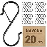 Navona 20 Pcs S Hooks for Hanging Heavy Duty, 3.5-inch Heavy Duty Metal S Hook with Safety Buckle, Suitable for 0.5 inch Rods, S Hook for Hanging Plants, Closet, Kitchen Utensil, Pot, Pan, Bags