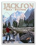 Jackson Hole Wyoming Poster, Jackson Hole Wyoming Vintage Style Travel Print, Jackson Hole Fishing Print (Poster, 11x14 Inches)