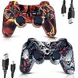 CHENGDAO Controller for PS3 Controller 2 Pack for PlayStation 3 High-Performance Wireless Controller with Double Vibration Motion Control, Flame&Wolf