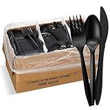 1,000 Plastic Disposable Cutlery Bulk Variety Pack Black Medium Weight Includes 334 forks, 333 knives, 333 soup spoons, Disposable Silverware Plastic Cutlery