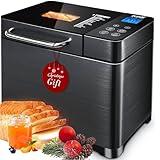 KBS 17-in-1 Bread Maker-Dual Heaters, 710W Machine Stainless Steel with Gluten-Free, Dough Maker,Jam,Yogurt PROG, Auto Nut Dispenser,Ceramic Pan& Touch Panel, 3 Loaf Sizes 3 Crust Colors,Recipes