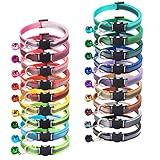 Flymind 18Pcs Reflective Cat ID Collars with Bell Adjustable 19-32cm, Soft Nylon Adjustable Breakaway Identification Collars for Puppy Kittens