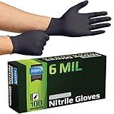 Inspire Black Nitrile Gloves HEAVY DUTY 6 Mil Nitrile Chemical Resistant Medical Cooking Cleaning Disposable Black Gloves