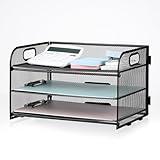 NCXTKJ 3-Tier Letter Tray Paper Organizer with Handle, Compact Mesh Desk File Organizer for Home Office Supplies Desktop Accessories,Black