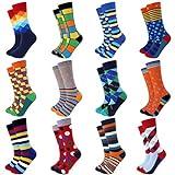 Jeasona Mens Dress Socks Crew Pack Funny Fun Crazy Cool Funky Cotton (Multicolored 12 Pairs, 12)