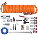 WYNNsky 1/4 Inch NPT Air Accessory Kit - 20 Piece, Air Compressor Hose Tool Kit with Coil PU Hose/Blow Gun/Tire Gauge/Storage Case