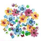 Weraru 58Pcs Edible Butterfly and Flowers Cake Topper Cupcake Toppers Wedding Themed Party Birthday Cake Decoration Mixed Size & Colour