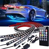 4Pcs Car Underglow Neon Accent Strip Lights, RGB 8 Color Sound Active Function Music Mode with Wireless Remote Control Underbody Light Strips for Car Van SUV Truck,DC 12V