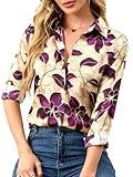 BBIBBI Womens Ladies Blouses Button-Down Shirts Dressy Blouses Fashion Tops Trendy Spring Long Sleeve Shirts Casual for Women Purple Flower XXL