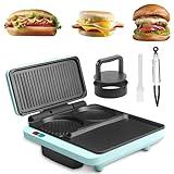 Baker's Friend Breakfast Sandwich Maker, Nonstick Electric Griddle & Grill Combo, 3 in 1 Breakfast Station, Make Egg Muffin Sandwiches Burgers Hot dogs & Pancakes, Includes Burger Press, Tong & Brush