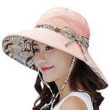 LassZone Sun Hats for Women UV Protection Summer Beach Hat Foldable Bucket Sunhat Cotton Reversible Fishing Cap Wide Brim Outdoor Sun Shade Pink