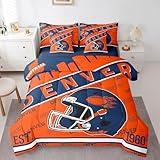 7Pcs Football City Classic Helmet Bedding Sets, American Football Team Color Comforter for Kids Teens Boys Sports City Silhouette Illustration Bed in A Bag Full for Rugby Sports Fans Gift (Denver)