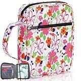 Noamus Bible Covers for Women, 10" Floral Bible Case with Handles, Zippered Bible Carrying Case, Flowers Printing Bible Tote Bag, Study Bible Protective Church Pocket for Daily Commuter Christian Gift