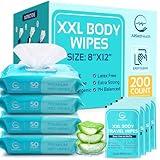 XL Body Wipes for Adults - 8" x 12" (200 count) | Adult Wipes for Eldery, Shower Wipes for Adults Bathing No Rinse, Aloe Vera, Vitamin E