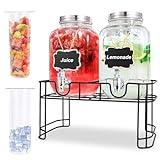 1 Gallon Glass Drink Dispensers For Parties-Set of 2,Drink Dispenser with Ice Core,Fruit Infuser & Stand,Juice or Beverage Dispenser for BBQ, Picnic, Party,Laundry Detergent Dispenser