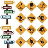 PerKoop 16 Pieces Australian Party Decoration Outback Road Sign Cutouts Australian Theme Outback Road Street Sign G'day Mate Wall Decor for Festive Occasions