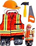 TeganPlay Construction Worker Costume for Boys Role Play Dress Up Kids Construction Vest with Hard Hat and Toy Tools for 3-8 years old