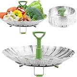 Consevisen Vegetable Steamer Basket for Cooking Food, Stainless Steel Veggie Steam Basket for Pot, Folding Expandable Steaming Insert with Extendable Handle Fits Various Size Pot, 5.1" to 9"