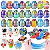 JOYIN 24 Pcs Galaxy Slime Eggs with Toys, Unscented, Multi-color, Easter, Space Theme, 3+ Years, Small, Multi Color, Slime with Toys, Putty, Childrens Multi-item Party Favor Packs, Unisex Children