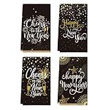 Artoid Mode Champagne Happy New Year Kitchen Towels Dish Towels, 18x26 Inch Farmhouse Cheers Star Fireworks Decoration Hand Towels Set of 4