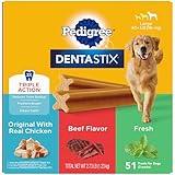 PEDIGREE DENTASTIX Large Dog Dental Care Treats Original, Beef & Fresh Variety Pack, 2.73 lb.Pack (51 Treats)