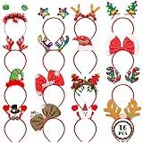 HOVACY 16 Packs Christmas Headbands, Cute Universal Christmas Toppers, Santa Hat, Reindeer Antlers, Snowman, Elf Hat, Bow Headwear for Adults Kids, Christmas Party Favors Holiday Supplies