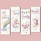 4 Pcs Unicorn Rainbow Motivational Wall Hanging Sign for Girls Children Room Wall Art Inspirational Quotes Wood Unicorn Hanging Plaque Bedroom Decorations for Baby Toddler Kids Teen