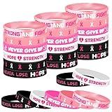 Lesnala 48 PCS Breast Cancer Awareness Bracelet Pink Ribbon Silicone Wristbands Hope Faith Strength Courage Inspiring Rubber Accessories for Women Party Supplies Favors